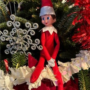Festive Red Elf Doll with White Accents